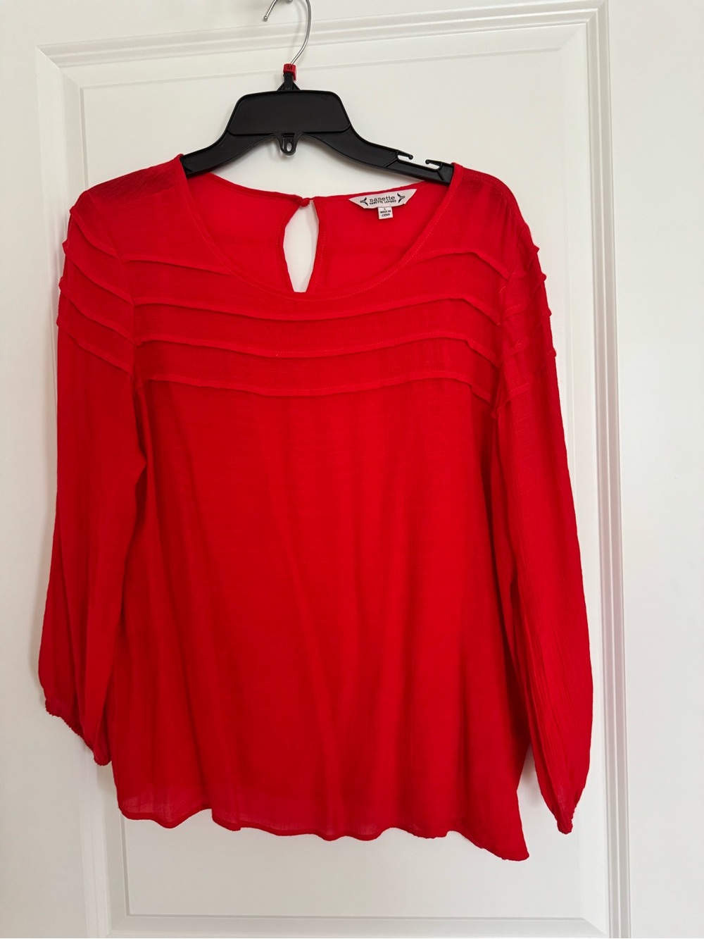 Vibrant Red Pintuck Long-Sleeve Women's Top